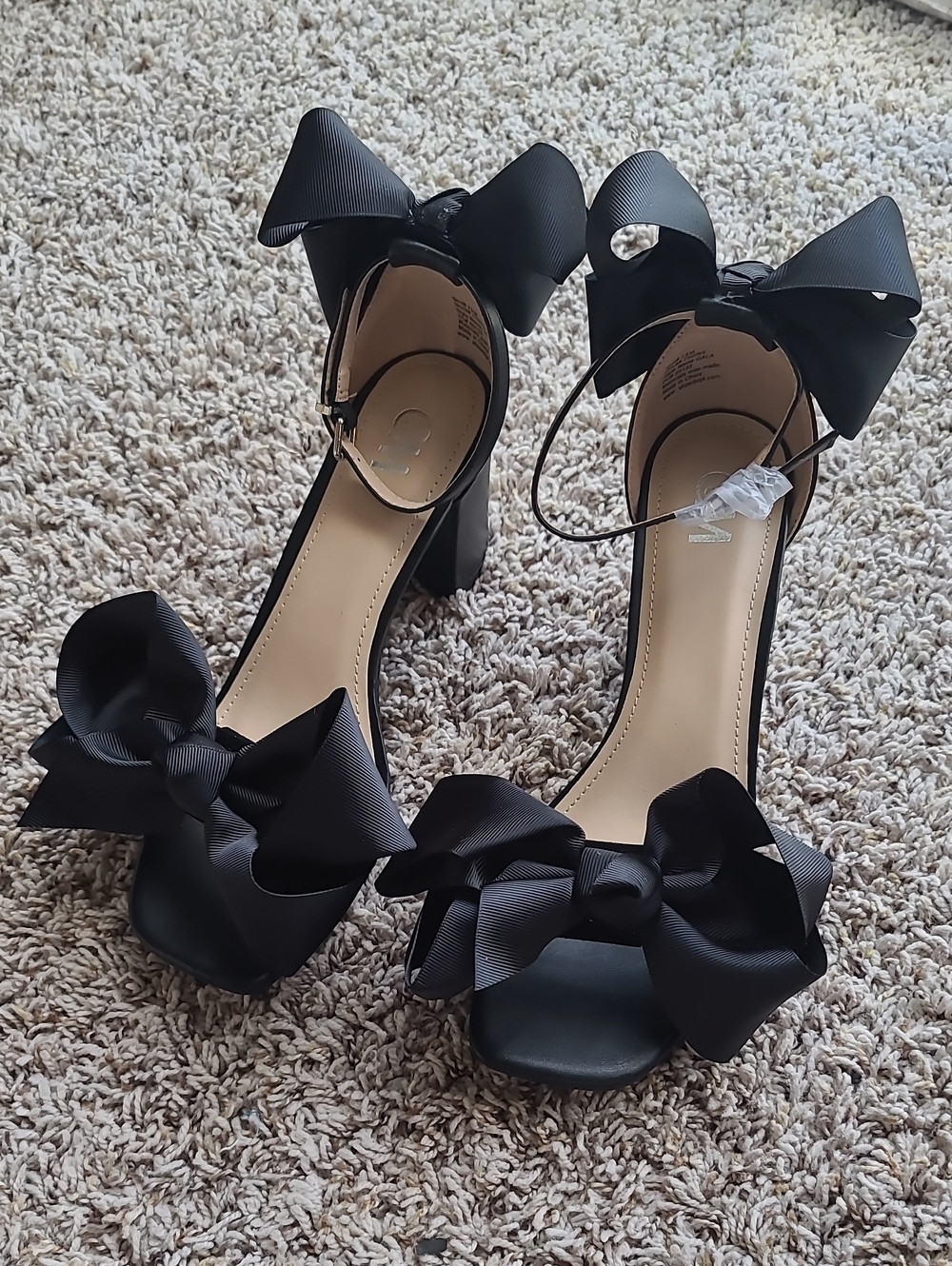 Black Bow Ankle-Strap Block Heels for Women